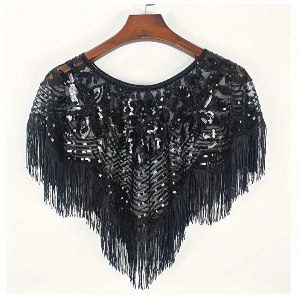 New Elegant Vintage Look Sequin & Lace Shawl One Size M L XL 1X